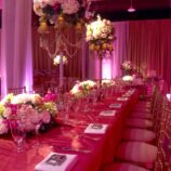 pink table with gold chairs