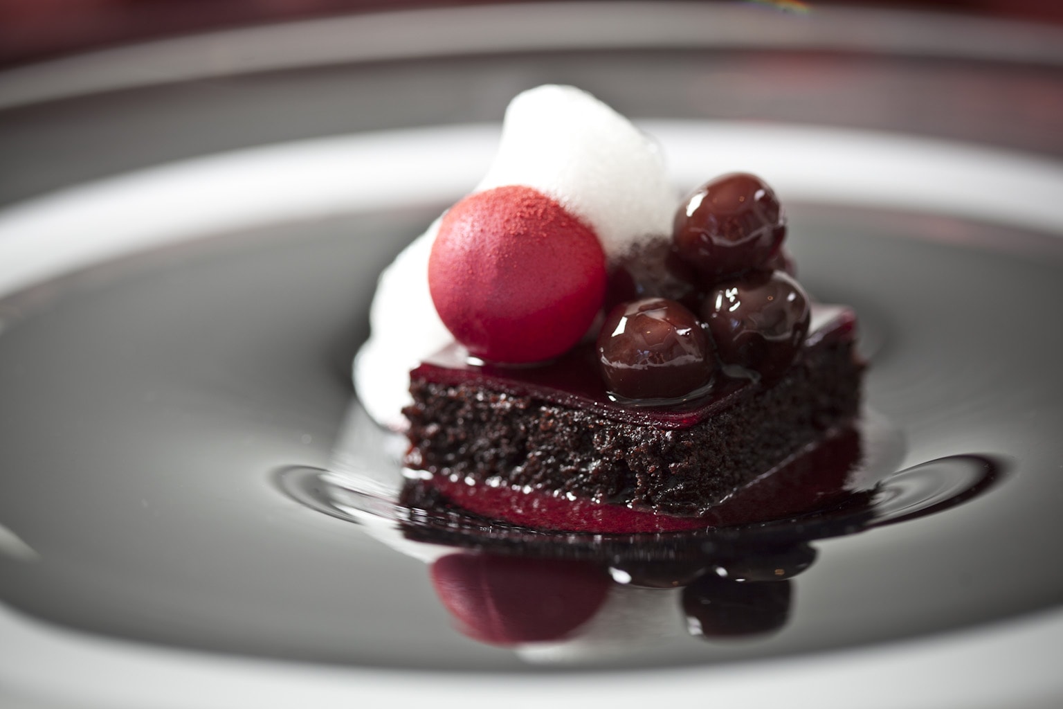 Black Forest Cake with Bing Cherry and Kirsch Foam 