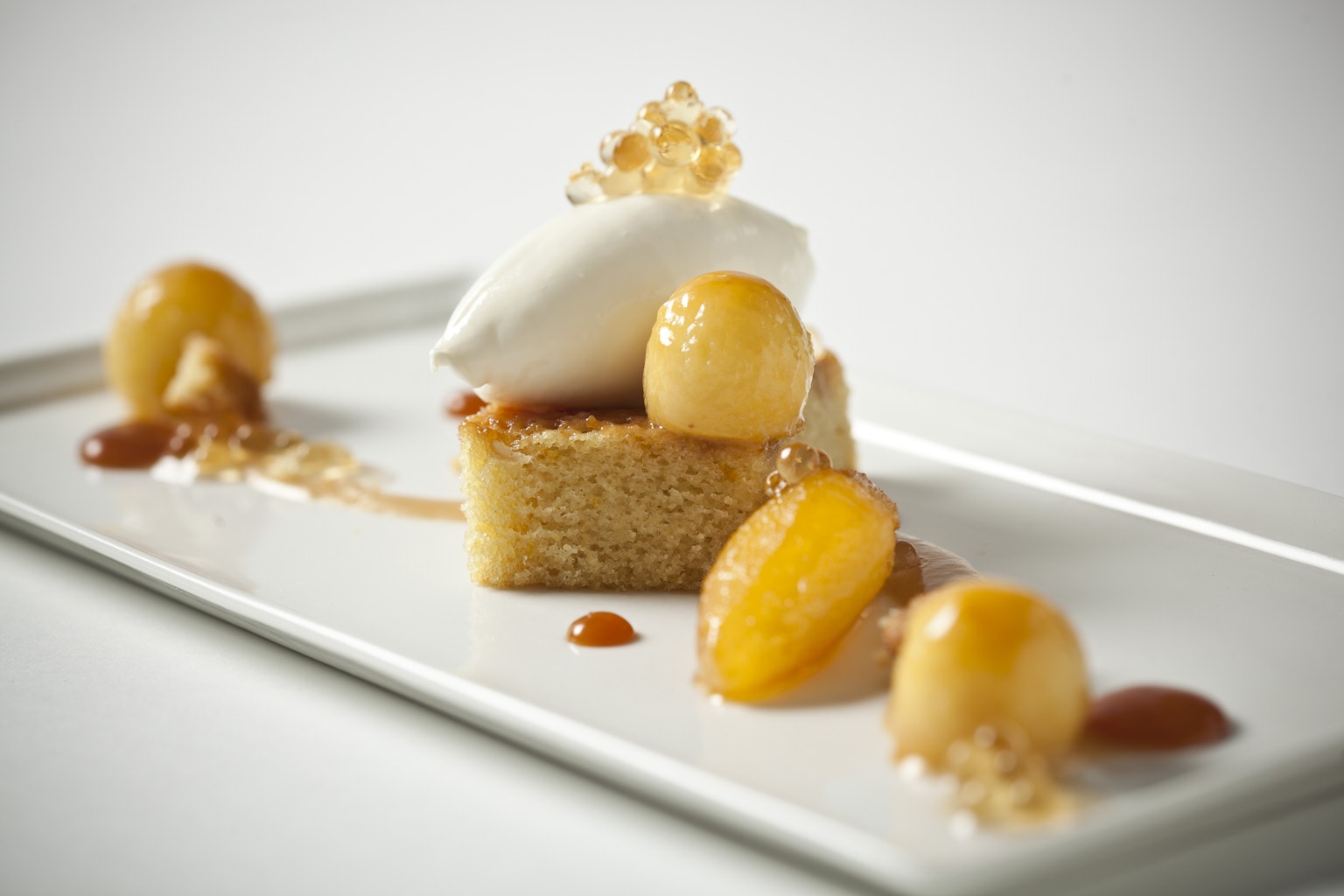 Olive Oil Cake with Caramelized Granny Smith Apple and Mascarpone Sorbet 