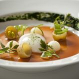 Sous Vide Poached Organic Duck Egg with Pee Wee Potato, Truffle Broth