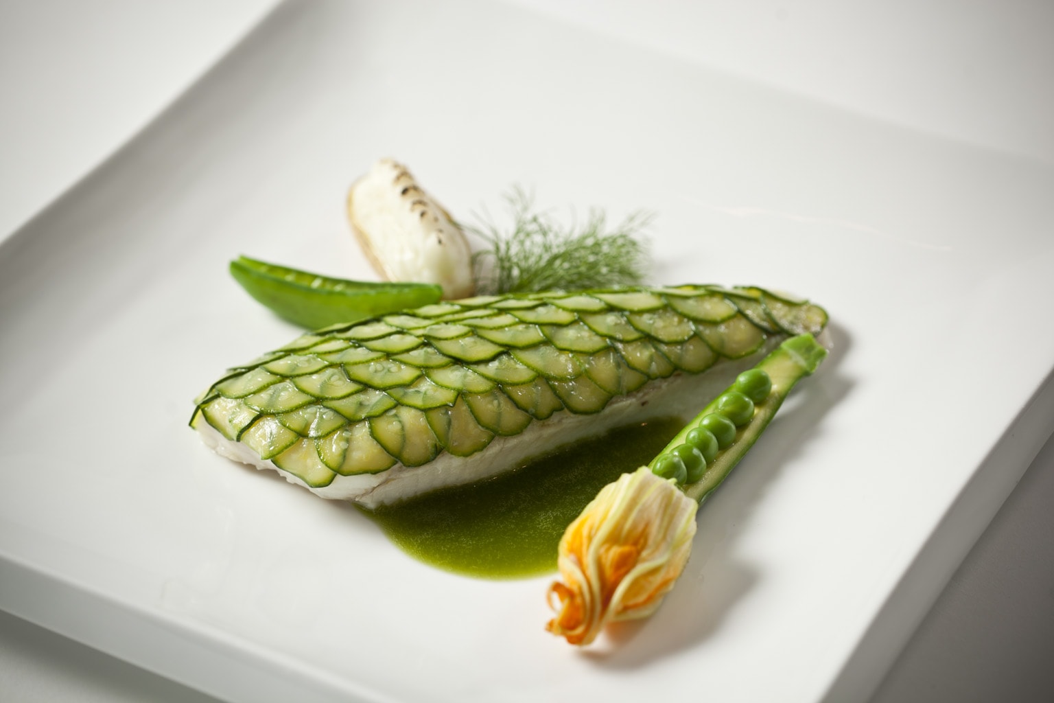 French Turbot with Baby Zucchini and Sweet Basil Oil 