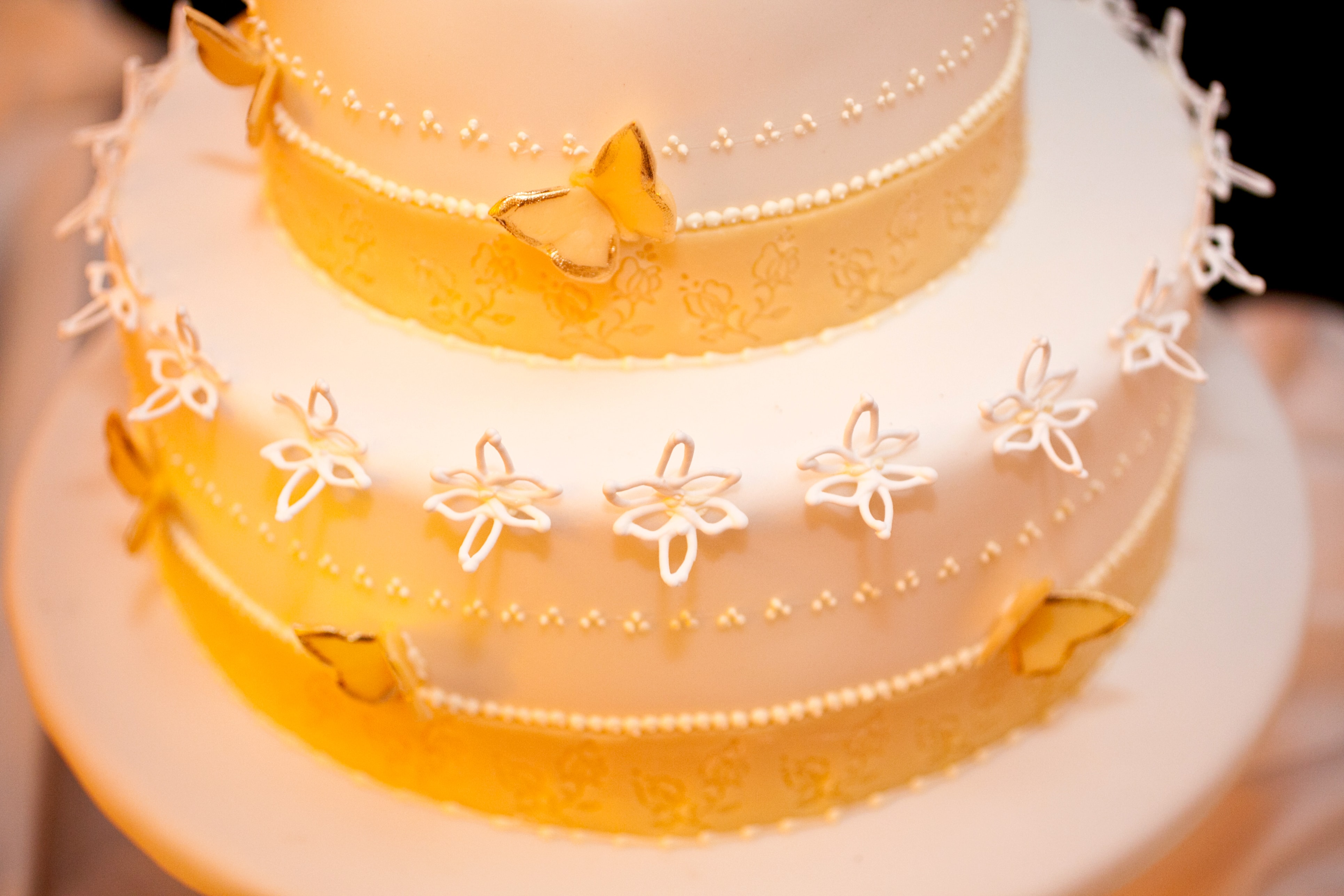 Yellow and White Butterfly Wedding Cake