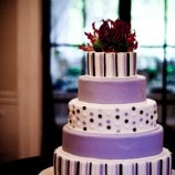 purple stripe and polk-a-dot wedding cake